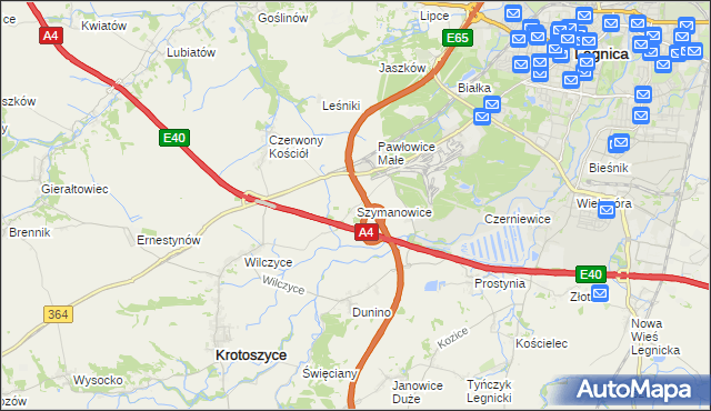 mapa Szymanowice gmina Krotoszyce, Szymanowice gmina Krotoszyce na mapie Targeo