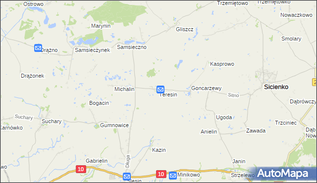 mapa Teresin gmina Sicienko, Teresin gmina Sicienko na mapie Targeo