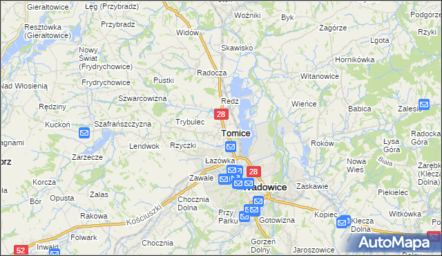 mapa Tomice powiat wadowicki, Tomice powiat wadowicki na mapie Targeo