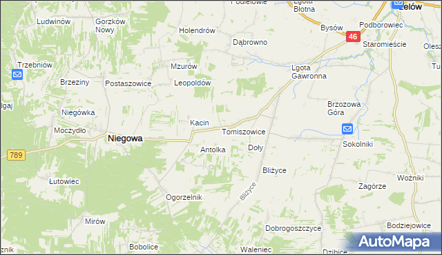 mapa Tomiszowice, Tomiszowice na mapie Targeo