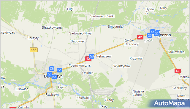 mapa Trębaczew gmina Działoszyn, Trębaczew gmina Działoszyn na mapie Targeo