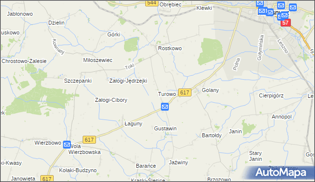 mapa Turowo gmina Czernice Borowe, Turowo gmina Czernice Borowe na mapie Targeo