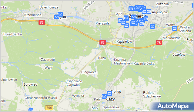 mapa Turza gmina Łazy, Turza gmina Łazy na mapie Targeo
