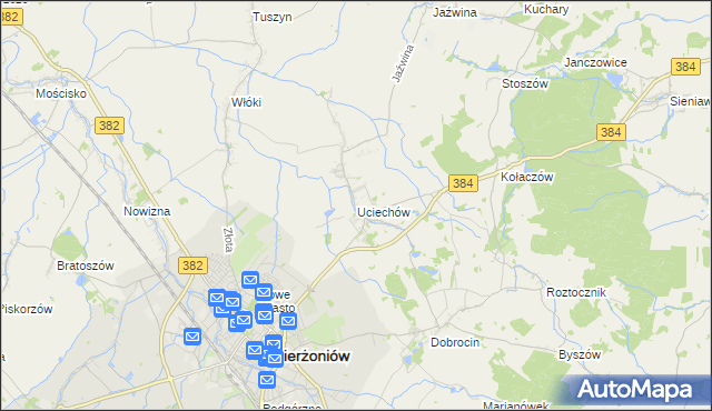 mapa Uciechów gmina Dzierżoniów, Uciechów gmina Dzierżoniów na mapie Targeo