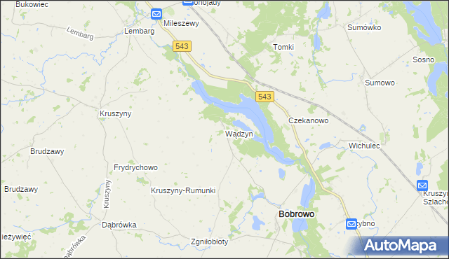 mapa Wądzyn gmina Bobrowo, Wądzyn gmina Bobrowo na mapie Targeo