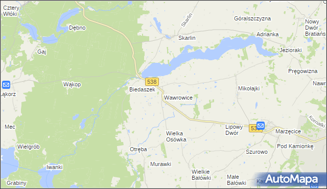 mapa Wawrowice gmina Kurzętnik, Wawrowice gmina Kurzętnik na mapie Targeo