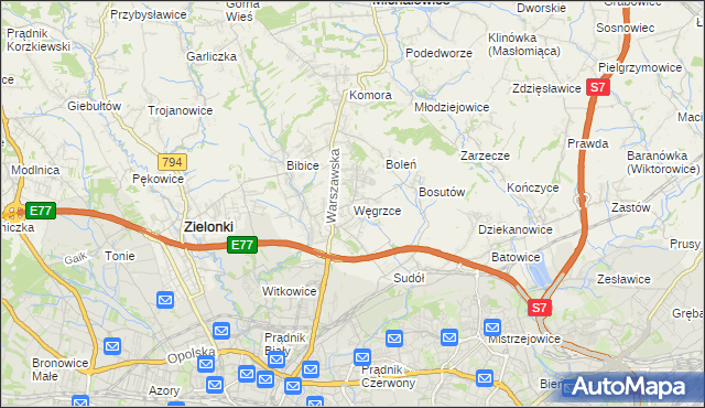 mapa Węgrzce gmina Zielonki, Węgrzce gmina Zielonki na mapie Targeo