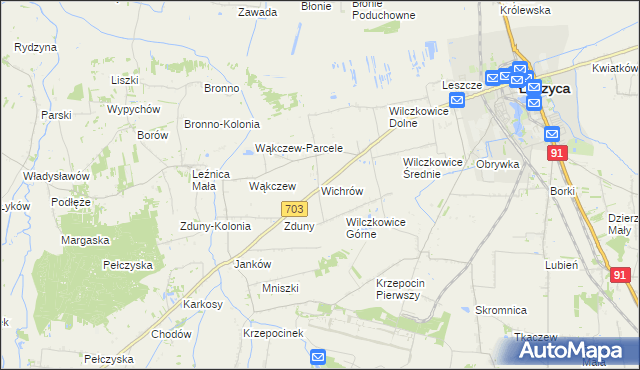 mapa Wichrów gmina Łęczyca, Wichrów gmina Łęczyca na mapie Targeo