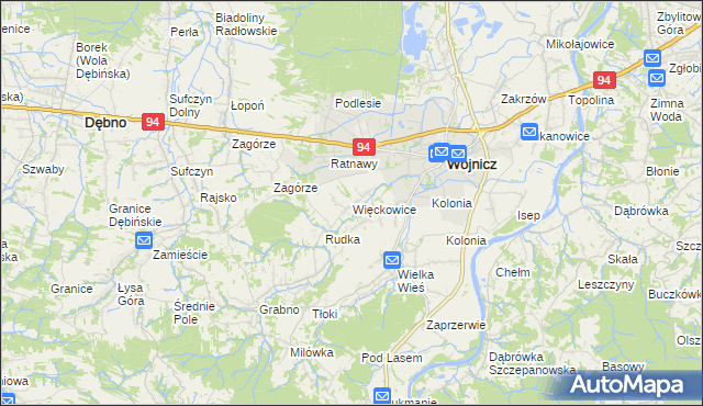 mapa Więckowice gmina Wojnicz, Więckowice gmina Wojnicz na mapie Targeo