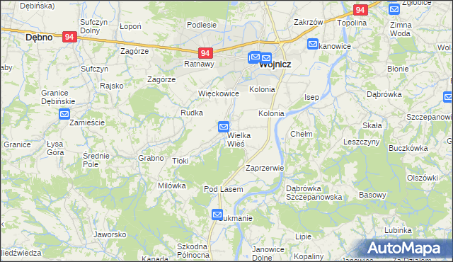 mapa Wielka Wieś gmina Wojnicz, Wielka Wieś gmina Wojnicz na mapie Targeo