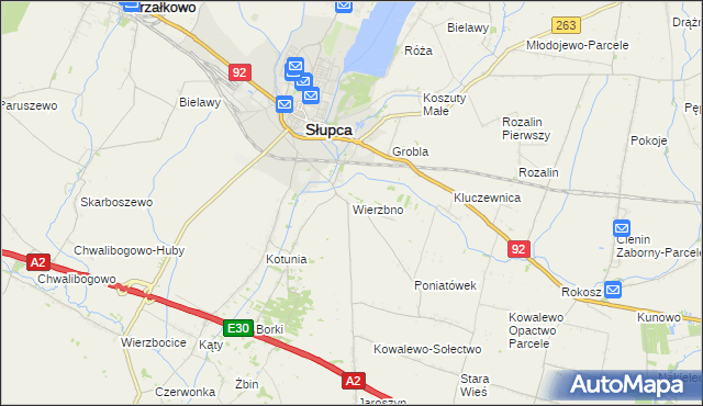 mapa Wierzbno gmina Słupca, Wierzbno gmina Słupca na mapie Targeo