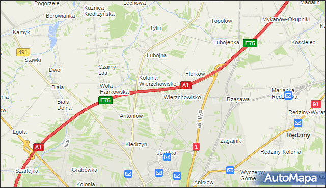 mapa Wierzchowisko gmina Mykanów, Wierzchowisko gmina Mykanów na mapie Targeo