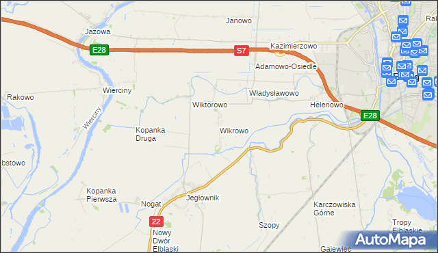 mapa Wikrowo gmina Gronowo Elbląskie, Wikrowo gmina Gronowo Elbląskie na mapie Targeo