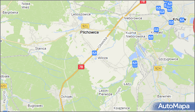 mapa Wilcza gmina Pilchowice, Wilcza gmina Pilchowice na mapie Targeo