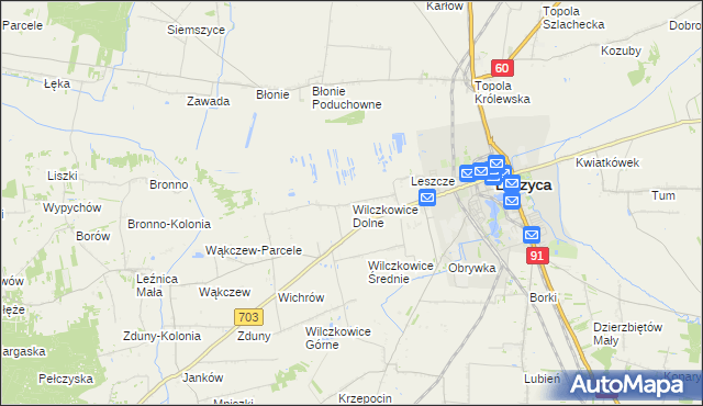 mapa Wilczkowice Dolne gmina Łęczyca, Wilczkowice Dolne gmina Łęczyca na mapie Targeo