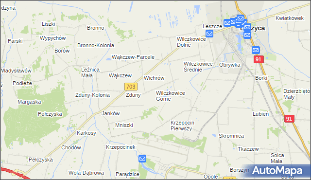 mapa Wilczkowice Górne gmina Łęczyca, Wilczkowice Górne gmina Łęczyca na mapie Targeo