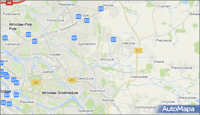 mapa Wilczyce gmina Długołęka, Wilczyce gmina Długołęka na mapie Targeo