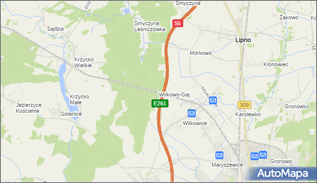 mapa Wilkowo-Gaj, Wilkowo-Gaj na mapie Targeo