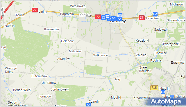 mapa Witkowice gmina Brzeziny, Witkowice gmina Brzeziny na mapie Targeo