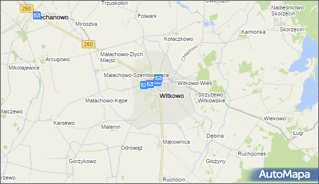mapa Witkowo powiat gnieźnieński, Witkowo powiat gnieźnieński na mapie Targeo