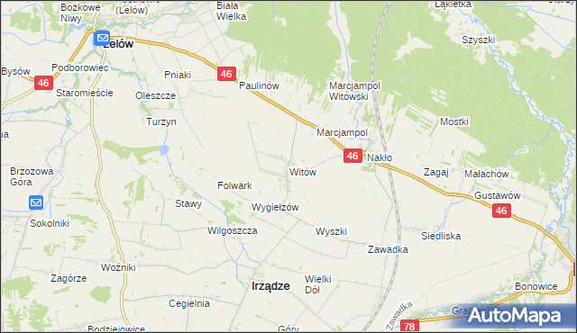 mapa Witów gmina Irządze, Witów gmina Irządze na mapie Targeo