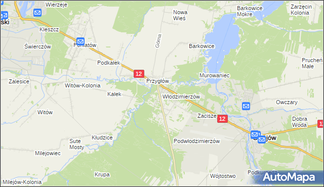 mapa Włodzimierzów gmina Sulejów, Włodzimierzów gmina Sulejów na mapie Targeo