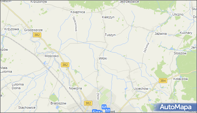 mapa Włóki gmina Dzierżoniów, Włóki gmina Dzierżoniów na mapie Targeo
