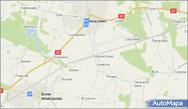 mapa Wojciechowo gmina Jaraczewo, Wojciechowo gmina Jaraczewo na mapie Targeo