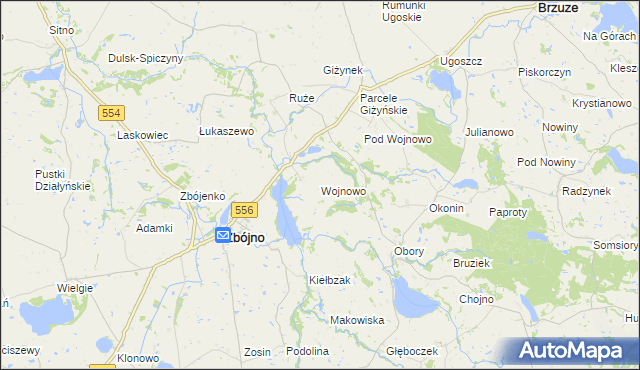 mapa Wojnowo gmina Zbójno, Wojnowo gmina Zbójno na mapie Targeo