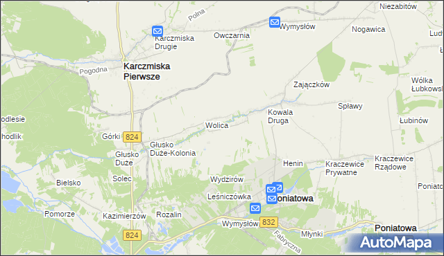 mapa Wolica-Kolonia gmina Karczmiska, Wolica-Kolonia gmina Karczmiska na mapie Targeo