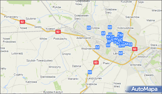 mapa Woźniaków, Woźniaków na mapie Targeo