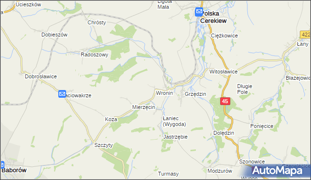 mapa Wronin gmina Polska Cerekiew, Wronin gmina Polska Cerekiew na mapie Targeo