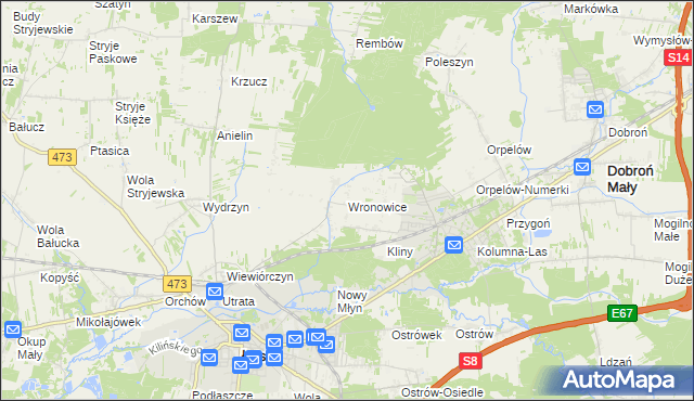 mapa Wronowice gmina Łask, Wronowice gmina Łask na mapie Targeo