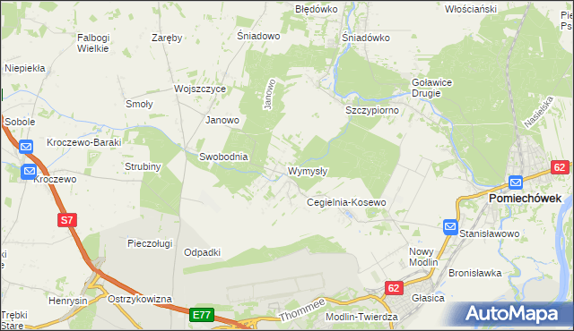 mapa Wymysły gmina Pomiechówek, Wymysły gmina Pomiechówek na mapie Targeo