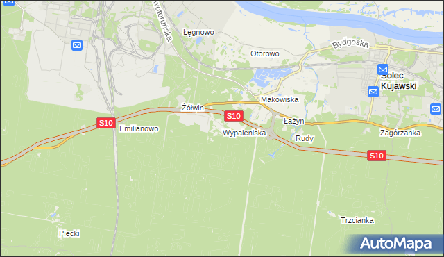 mapa Wypaleniska gmina Solec Kujawski, Wypaleniska gmina Solec Kujawski na mapie Targeo