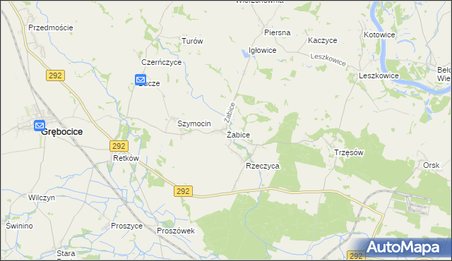 mapa Żabice gmina Grębocice, Żabice gmina Grębocice na mapie Targeo