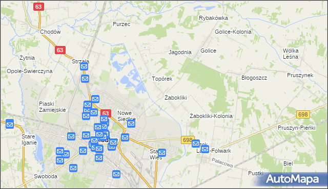 mapa Żabokliki gmina Siedlce, Żabokliki gmina Siedlce na mapie Targeo