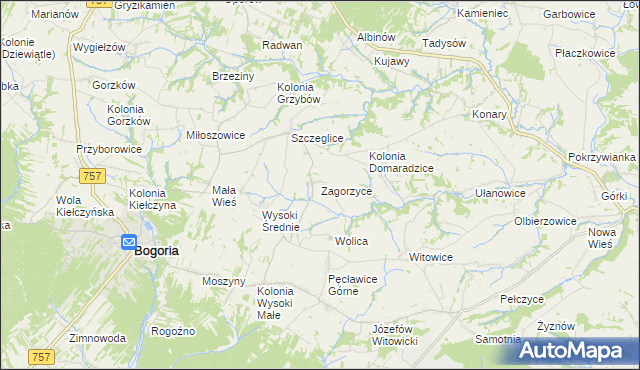 mapa Zagorzyce gmina Bogoria, Zagorzyce gmina Bogoria na mapie Targeo