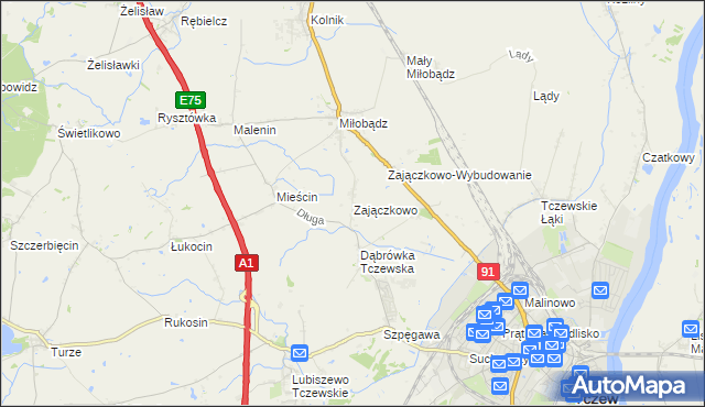 mapa Zajączkowo gmina Tczew, Zajączkowo gmina Tczew na mapie Targeo