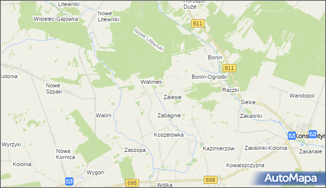 mapa Zalesie gmina Stara Kornica, Zalesie gmina Stara Kornica na mapie Targeo