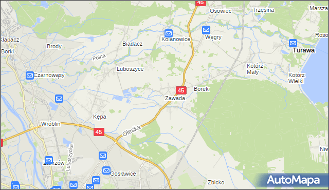 mapa Zawada gmina Turawa, Zawada gmina Turawa na mapie Targeo