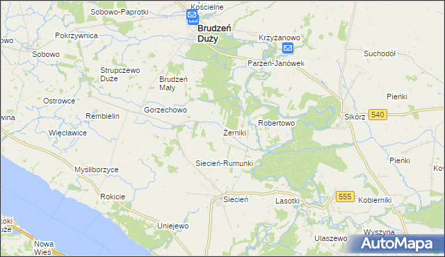mapa Żerniki gmina Brudzeń Duży, Żerniki gmina Brudzeń Duży na mapie Targeo