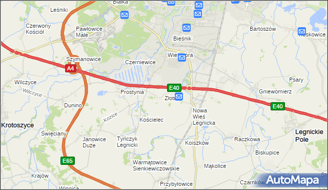 mapa Złotniki gmina Krotoszyce, Złotniki gmina Krotoszyce na mapie Targeo