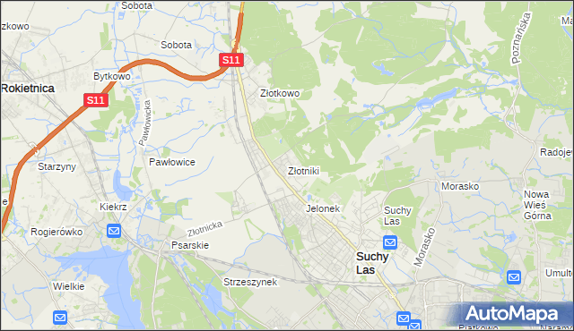 mapa Złotniki gmina Suchy Las, Złotniki gmina Suchy Las na mapie Targeo