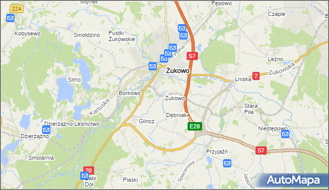 mapa Żukowo powiat kartuski, Żukowo powiat kartuski na mapie Targeo