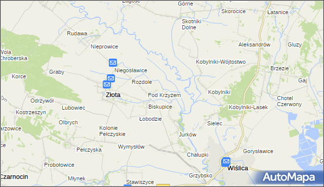 mapa Żurawniki gmina Złota, Żurawniki gmina Złota na mapie Targeo