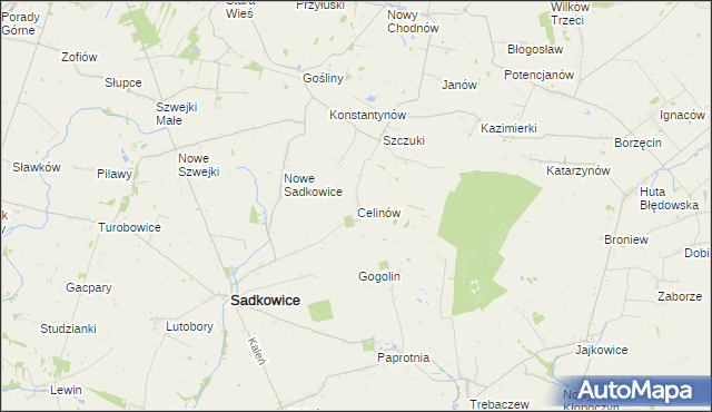 mapa Celinów gmina Sadkowice, Celinów gmina Sadkowice na mapie Targeo