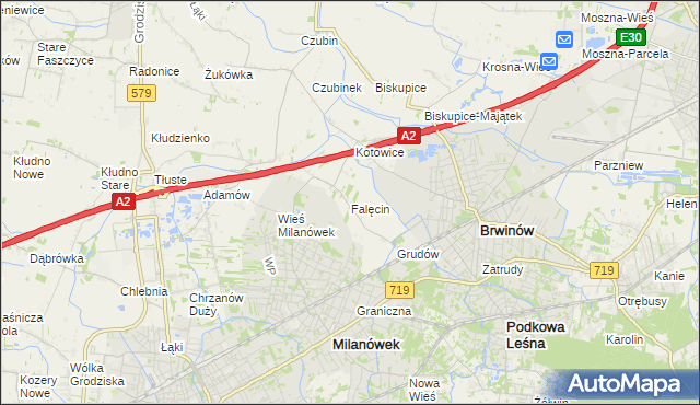 mapa Falęcin gmina Brwinów, Falęcin gmina Brwinów na mapie Targeo