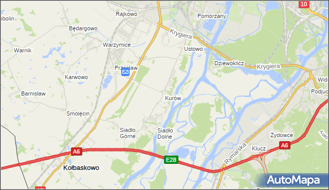 mapa Kurów gmina Kołbaskowo, Kurów gmina Kołbaskowo na mapie Targeo