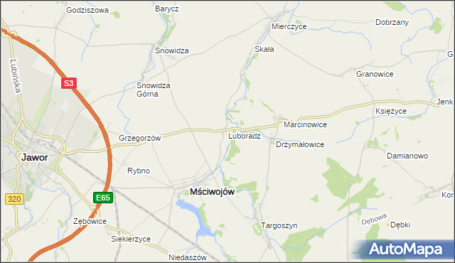 mapa Luboradz gmina Mściwojów, Luboradz gmina Mściwojów na mapie Targeo